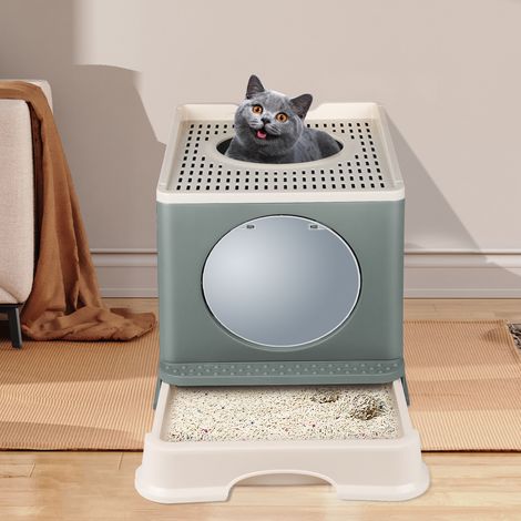 Haloyo Lettiera per gatti Design a griglia,facile pulizia,48 x 39 x 34 cm,grigio (1/5)
