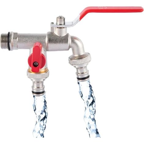 Doppelter Gartenwasserhahn für den Außenbereich, 3/4-Zoll-Auslassschlauchverteiler, rostfrei und frostsicher für Garten, Waschmaschine (1/4)