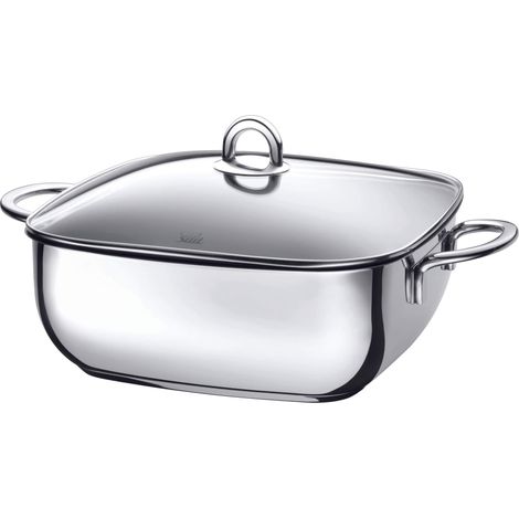 Cocotte avec Couvercle, Passe au Four, 29 x 29 x 10 cm, cocotte à Induction, revêtement en Acier Inoxydable, Couvercle en Verre (1/5)