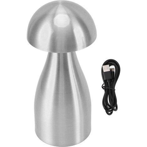 Ortviai Lampe de table champignon en métal argentée, rechargeable sans fil, dimmable avec 3 températures de lumière (1/5)