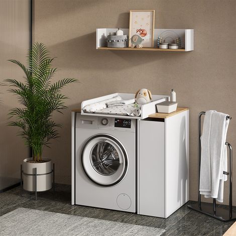 Armoire machine à laver Viktor, Blanc/Artisan, 93.6x88.2cm 2 pièces avec matelas à langer, Vicco