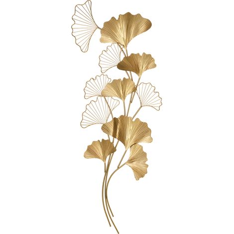 Décoration murale en métal 3D, Feuille de ginkgo dorée, 138 x 70 cm (1/5)