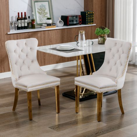 Silla comedor tapizada en terciopelo beige elegante OKMYHOME (1/5)
