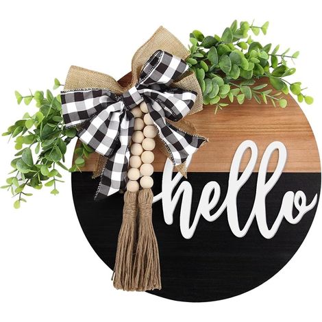 Panneau « Bonjour à la maison » pour porte d'entrée, porche de ferme, décorations de porte « Bonjour », couronnes en bois pour les fêtes d'Halloween et de Noël.