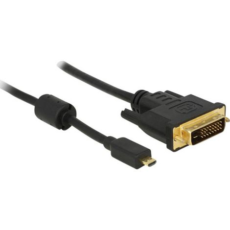 Câble adaptateur Delock HDMI / DVI Fiche mâle HDMI-Micro-D, Fiche mâle DVI-D 24+1 pôles 2.00 m noir 83586 avec noyau en ferrite, vissable, contact W721421 (1/4)
