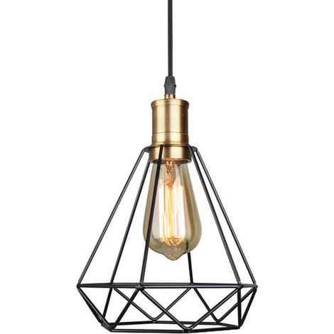 Retro Suspension Industrielle LED Cage Diamant , Suspension Luminaire en Fer E27, Noir et Idéal pour Salle à Manger, Salon, Chambre et Restaurant BLOW (1/5)