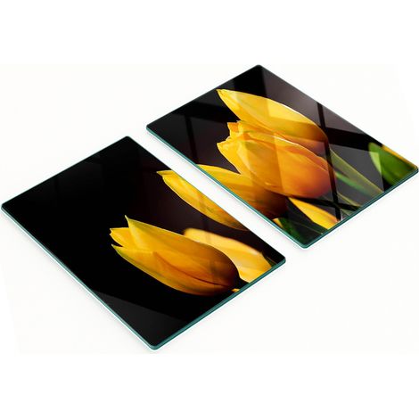 Tablas decorativas de cristal para cortar y servir, dise帽o de tulipanes amarillos, 2x40x52 cm.