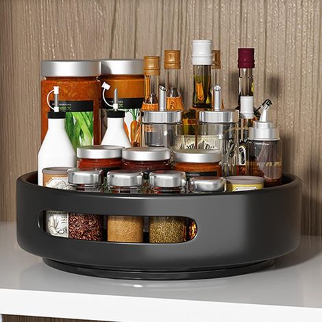 Storage Rack Black 360° Stable Rotating Spice Rack for Pantry Decorative Tray Storage Container Kitchen Cabinet Snack Bathroom 12.2 Inch (1/5)