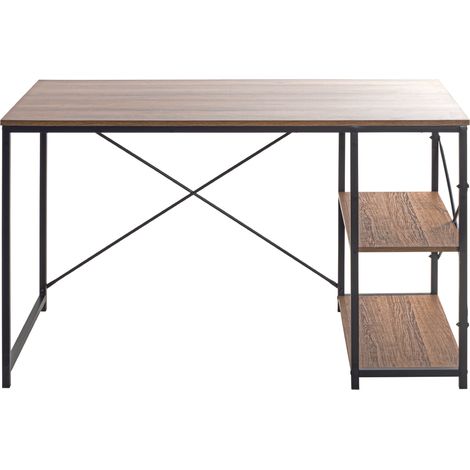 Bureau en métal noir et panneaux de particules chêne - Longueur 120 x Hauteur 74 x Profondeur 60 cm -PEGANE- (1/5)