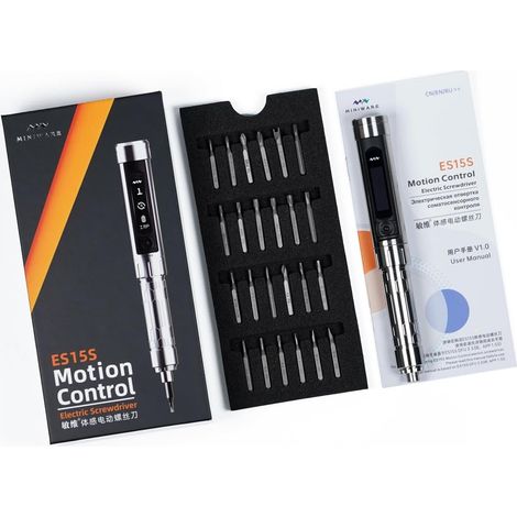 ES15S Tournevis électrique à contrôle de mouvement - Chargeur d’outils - 24 embouts - Écran OLED - Batterie rechargeable pour téléphone, ordinateur portable, caméra (1/5)