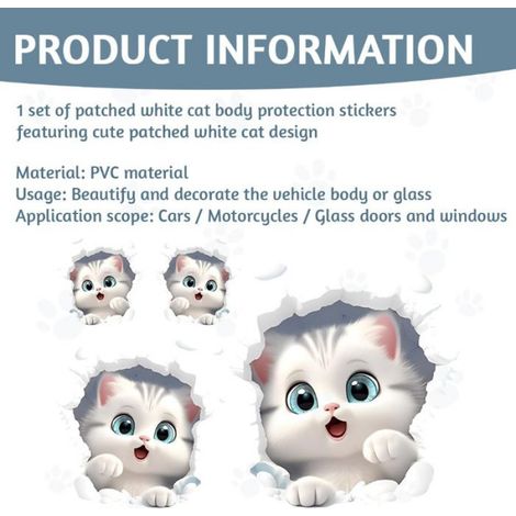 Autocollant Voiture - Chat Blanc Percé - Pour Masquage Rayures Carrosserie - PVC Étanche Anti-UV - 1 Ensemble (1/5)