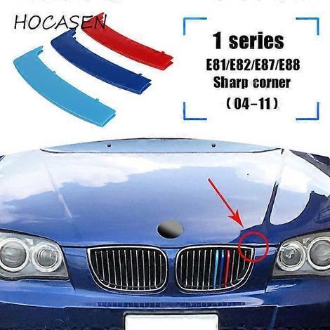Lot de 3 baguettes décoratives extérieures pour calandre avant style M 3D de BMW Série 1 E81 E82 E87 E88 (2004-2011).