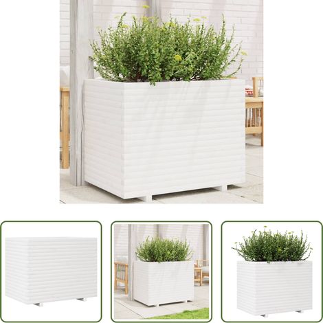 Bac à fleurs - Jardinière blanc 90x60x72 cm bois de pin massif (1/5)