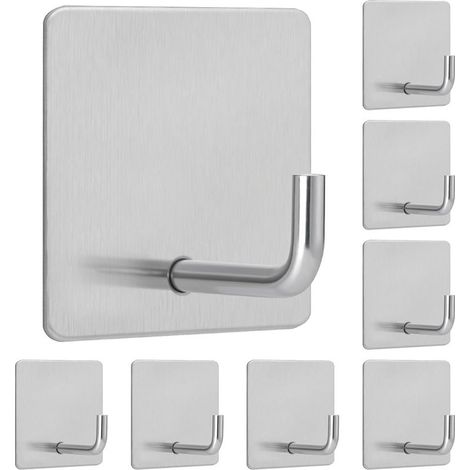 crochet adhesif mural, SUS304 Porte Serviette Salle de Bain, 8Pcs Porte Manteau Adhésif,Crochet Autocollant pour Cuisine Salon, Argent (1/5)