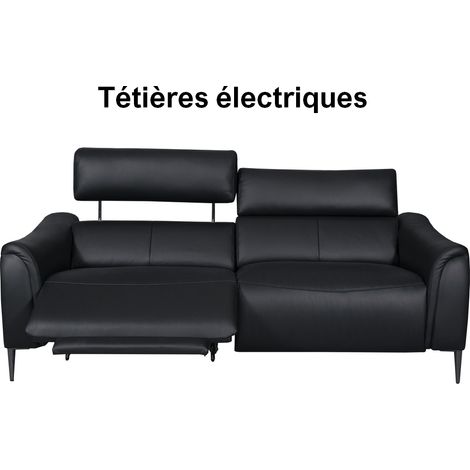 Canapé 3 places avec 2 relax en 100% tout cuir épais de luxe italien avec 2 relax électriques et 2 têtières électriques, MILAN, noir (1/4)