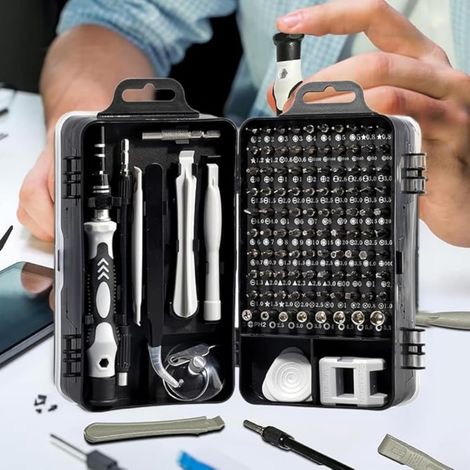 Kit de tournevis de précision 115 en 1, cadeau pour homme, mini kit de réparation avec embouts Torx Triwing, réparation pour ordinateur, ordinateur portable, RC, téléphone, électronique, lunettes (1/5)
