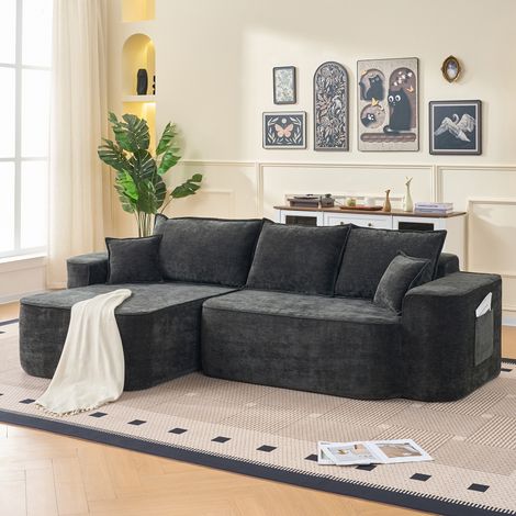 Canapé d'angle compressé 3 places –Tissu chenille noir– Combinaison libre – sans assemblage – Design minimaliste – Canapé Modulaire (1/5)