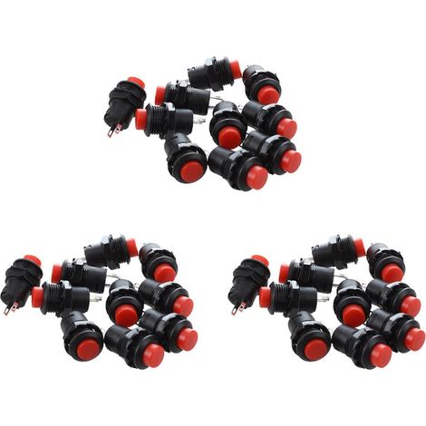 30 interrupteurs à bouton-poussoir ronds rouges SPST à verrouillage, 125 V CA, 3 A (1/5)