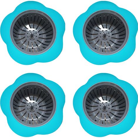 Lot de 4 passoires d'évier en silicone, paniers filtrants universels pour évier de cuisine, jolis et faciles à nettoyer, en plastique (bleu). (1/5)