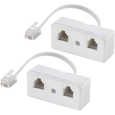Divisores telefónicos bidireccionales, adaptador y divisor de pared para cable RJ11 6P4C, convertidor macho a 2 hembras para línea fija (blanco, paquete de 2)