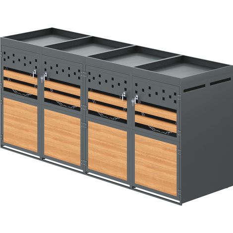 Abri pour poubelles 4 bacs avec toit végétalisé, 120-240 litres, anthracite, porte aspect bois, avec possibilité d’extension, coffre de rangement pour poubelles, box à poubelles (le produit ne contien (1/5)