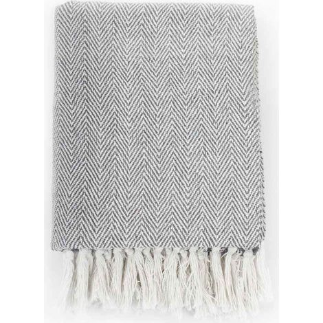 vidaXL Manta en espiguilla de algodón gris 160x210 cm (1/2)