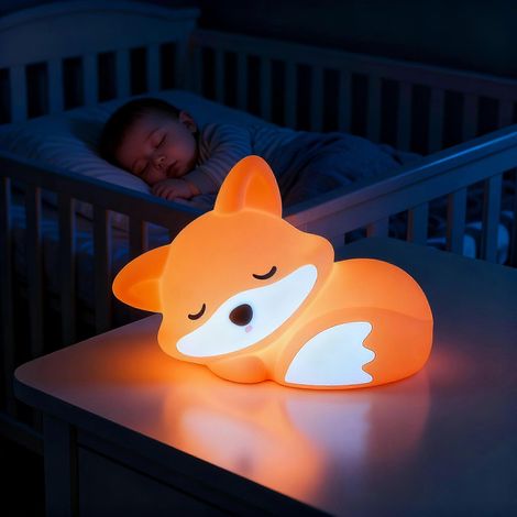 Lámpara de noche LED con forma de zorro, luz cálida regulable para la habitación del bebé, decoración con animales adorables. (1/5)