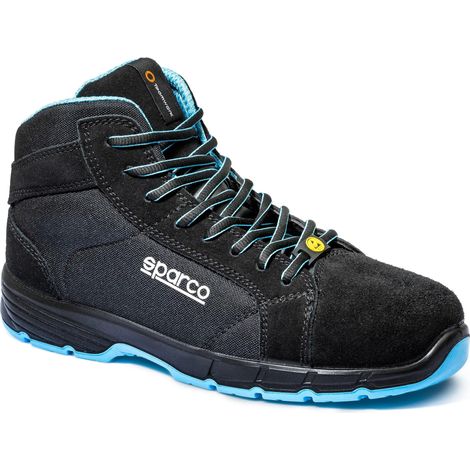 Scarpe antinfortunistiche Sparco Horizon-H-Fargo taglia 35 S3S con tomaia in pelle scamosciata nera/azzurra e nylon e puntale in fibra di vetro Nero/Azzurro 35