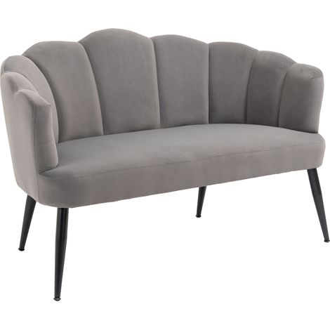 HOMCOM Divano in Velluto 2 Posti Schienale a Conchiglia Gambe in Metallo Grigio (1/5)