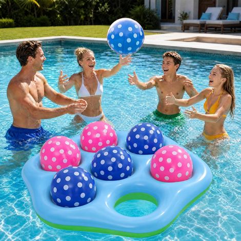 Hexagonal Pool Toy for Adults with 7 Balls, Blue-Green  Inflatable Water Toys for Pool, Beach or Garden (1/5)