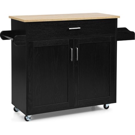 Isola da cucina con mensola regolabile in 3 posizioni, Carrello da cucina con ruote di gomma Nero (1/4)