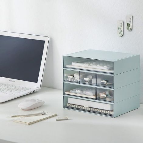 3 étages organiseur de tiroirs de bureau avec 6 tiroirs, organiseur de maquillage, boîte de rangement empilable, tiroirs de rangement en plastique Pour Ranger La Papeterie Et Les Cosmétiques (Bleu) (1/3)