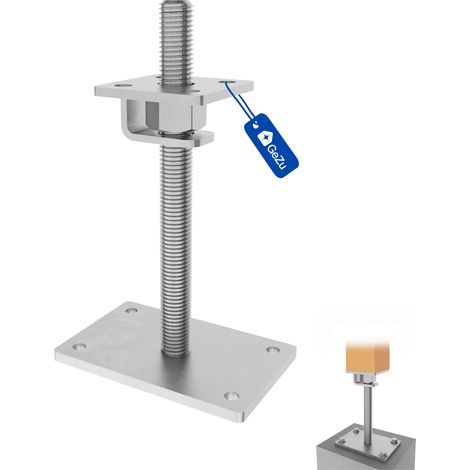 Pied de poteau carré réglable galvanisé à chaud 100 x 100 mm – hauteur ajustable 60 à 230 mm avec platine bois pour clôtures – GeZu Impex (1/5)