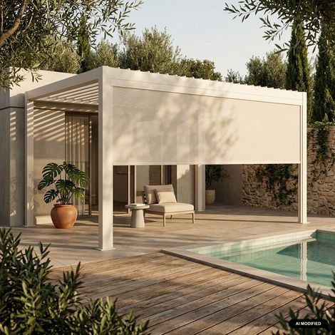 sweeek - Store latéral 4m pour pergola bioclimatique beige Palace (1/5)