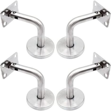 4 Pièces Support Main Courante, Acier Inoxydable 304, Fixation Murale, Pour Escalier, Intérieur et Extérieur (1/4)