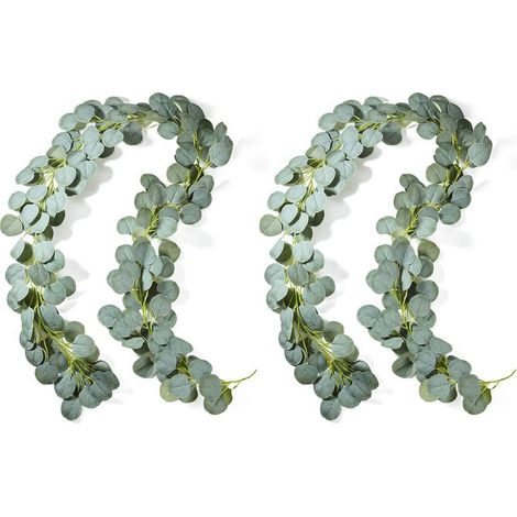 2 PCS Artificiel Eucalyptus Guirlande Faux Eucalyptus Feuilles Vigne d'eucalyptus Faite à la Main Guirlande de Feuilles Vertes pour La Mariage Maison Cuisine Bureau Noces Murs Décor (1/5)