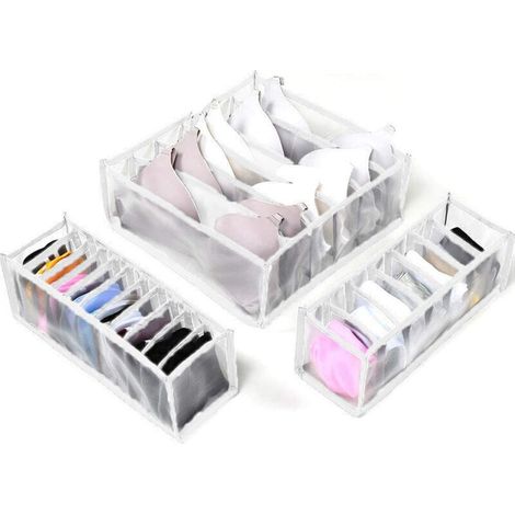 Schubladenteiler für Unterwäsche-Organizer, 3er-Pack mit 6 + 7 + 11 Zellen, faltbarer Schrank, Schubladenfach, Aufbewahrungsboxen (1/4)