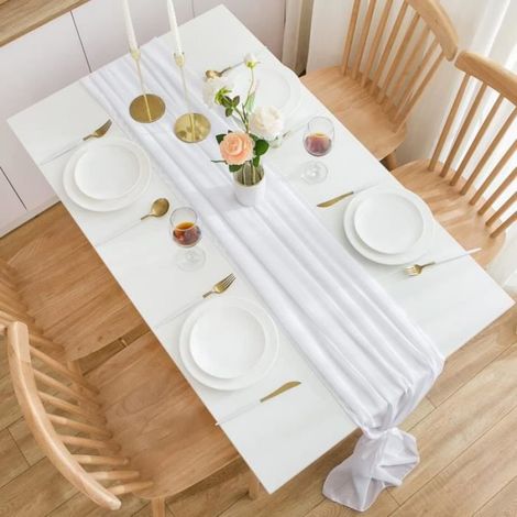 Chemin de Table - - 300 x 71 cm - Blanc - Décoration Intérieure - Mariage, Fêtes (1/4)