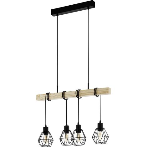 Lampe suspendue à 4 lumières Townshend 5 Salle à manger - noire avec du bois - 44075
