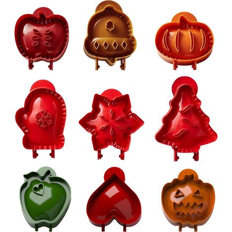 Holiday Mini Pie Mould, Mini Cake Mould, Christmas One-Press Hand Pie Maker, Christmas Biscuit Moulds, Hand Cake Moulds, Festive Autumn Bags, Cake Moulds, Baking for Party Pastry Baking (Pack of 9) (1/5)