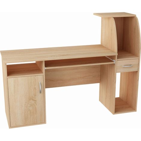 Bureau Informatique avec Rangement, Coulissant Clavier Sonoma - Table d'ordinateur Style contemporain - 150 x 50 x 112 cm (1/4)