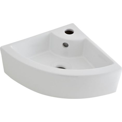 Milano Newby 460mm x 320mm White Ceramic Wall Hung Corner Bathroom Basin Sink - Basin Only