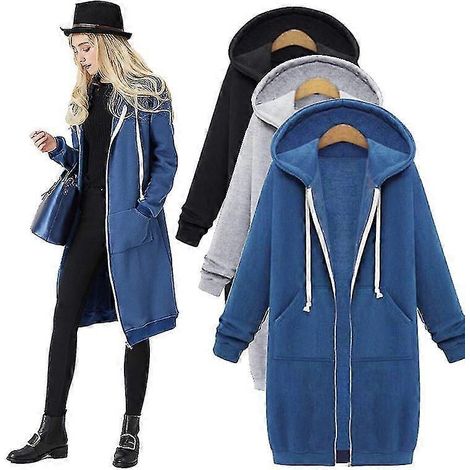 Damen-Fleece-Hoodie mit langem Reißverschluss (2XL Grau)