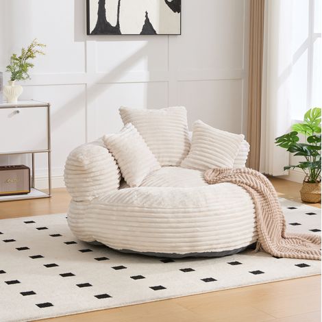 Sillón puf de pana beige con respaldo alto, 3 cojines, 108 x 108 x 52 cm (1/5)