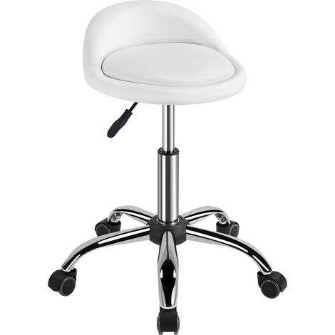 Yaheetech Sgabello con Ruote Regolabile in Altezza per Parrucchiere Estetista Ragazzi Studio Salone Sedia Girevole in Ecopelle e Acciaio Bianco (1/5)