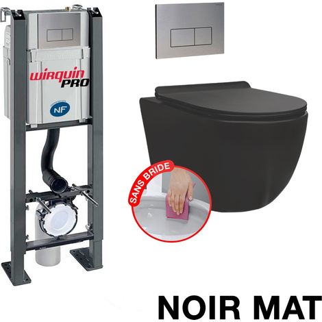 Pack Complet WC Sans Bride Bati Autoportant + Cuvette Noir Matt