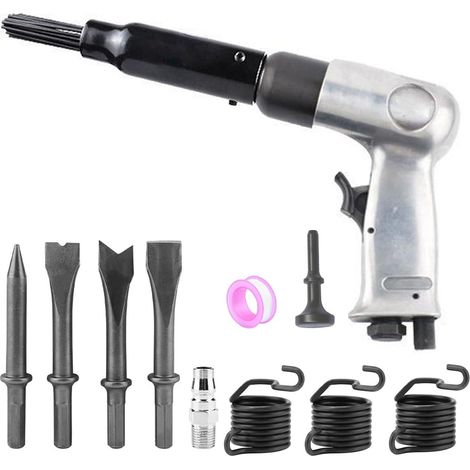 Dérouilleur professionnel à aiguilles à air,Détartreur à aiguilles à air comprimé,Dérouilleur décapeur pneumatique,4500U/min,19 aiguilles,Avec 4 ciseaux avec fixation rapide pour couper,dénuder (1/5)