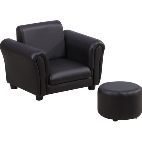 HOMCOM Kids Sofa Set Toddler Chair Children Couch Seating Armchair w/ Footstool Black (1/5)