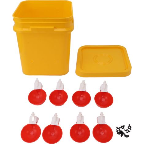 Abreuvoir automatique pour poulet avec baril portatif de 12 L, équipement pour boire de la volaille, pour seau d'oie et de canard + grand bol rouge, vis noires (1/5)