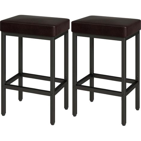 Barhocker 2er Set 66 cm Dunkelbraun Lederoptik mit Metallgestell (1/5)